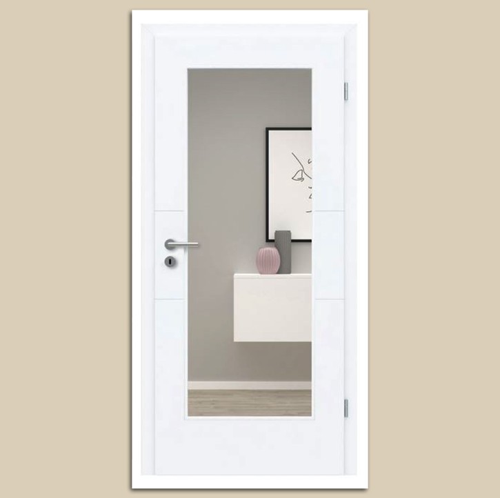 GORO Glas Designtür Weißlack extra white rechts 860 x 1985 mm Nr.6