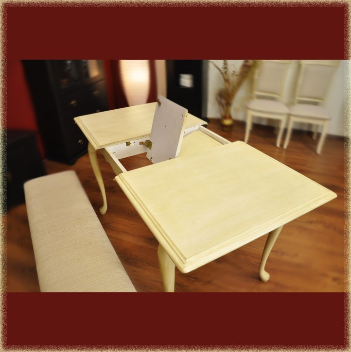 Esstisch 1B z. ausziehen B120x75+30 Queen Anne , Hevea Holz gelblich Muster Abholung