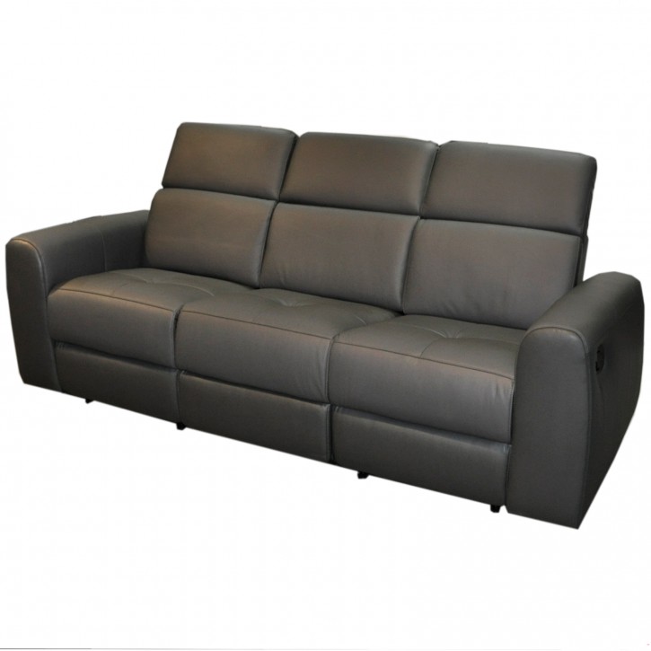 1B Sofa 3-er in Kunstleder grau, manuelle Relaxfunktion, Muster Abholung