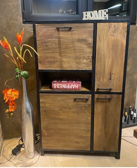 Highboard Mumbai Mangoholz massiv 88x40x146 Unikat Muster Abholung Highboard Mumbai Mangoholz massiv 88x40x146 Unikat Muster Abholung