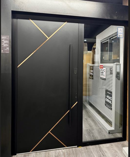CREO Aluminium-Tür mit Seitenteil 2000x2250mm Tür 1100 +900 Seitenteil Schwarz /Kupfer