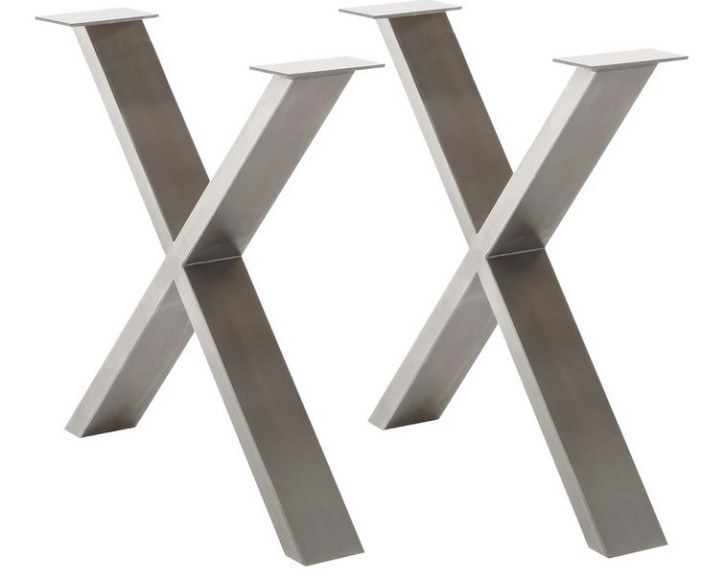 Set 2-er Gestell X-Form Tischgestell Metal Edelstahl Look Tischbeine Füße