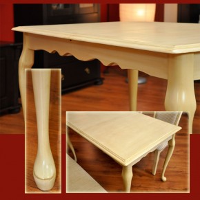 Esstisch 1B z. ausziehen B120x75+30 Queen Anne , Hevea Holz gelblich Muster Abholung