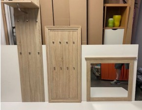 Garderobenset -3 teilig, Garderobenpaneel in zwei Größen und Spiegel Esche weiß Dekor Abholung