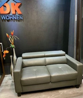 Sofa, Polster Garnitur 2-Sitzer ,verstellbarer Kopfstütze und Holzfüßen, Echtleder grau Muster Abholung