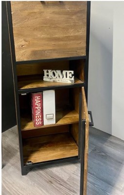 Hochrank Mumbai Mangoholz massiv mit Klappe und Tür 58x40x146 cm Muster Abholung