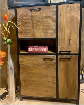 Highboard Mumbai Mangoholz massiv 88x40x146 Unikat Muster Abholung