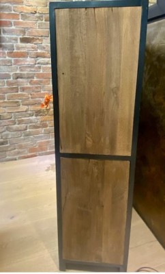 Hochrank Mumbai Mangoholz massiv mit Klappe und Tür 58x40x146 cm Muster Abholung