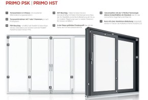 Hebeschiebetür Primo HST82 Skymotion Max 3000x2250mm Grau/Holz Dekor Muster