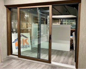 Hebeschiebetür Primo HST82 Skymotion Max 3000x2250mm Grau/Holz Dekor Muster