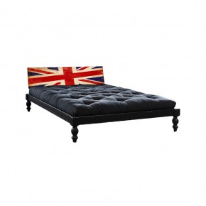 Karup Rock-o Bett 140x200cm Kiefer massiv schwarz inkl.Kopfteil mit Union Flag