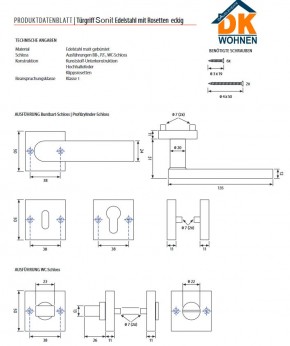 Türgriff Set eckig SONIT Buntbartschloss Edelstahl LB 0002007