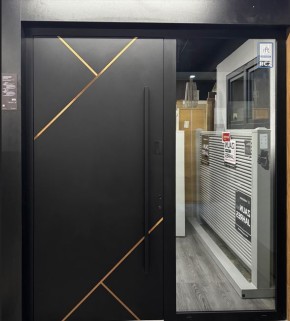 CREO Aluminium-Tür mit Seitenteil 2000x2250mm Tür 1100 +900 Seitenteil Schwarz /Kupfer