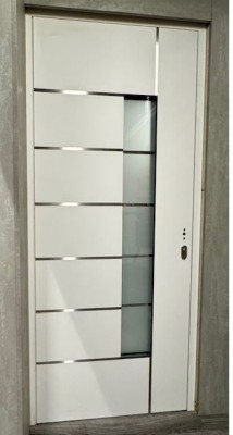 Eingangstür aus Aluminium 980x2190mm Modern Graphite/Weiß mit Glas Einsatz L Anschlag