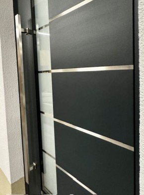 Eingangstür aus Aluminium 980x2190mm Modern Graphite/Weiß mit Glas Einsatz L Anschlag