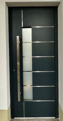 Eingangstür aus Aluminium 980x2190mm Modern Graphite/Weiß mit Glas Einsatz L Anschlag