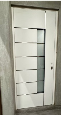 Eingangstür aus Aluminium 980x2190mm Modern Graphite/Weiß mit Glas Einsatz L Anschlag