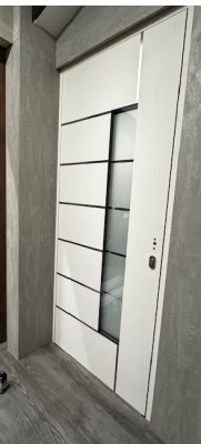 Eingangstür aus Aluminium 980x2190mm Modern Graphite/Weiß mit Glas Einsatz L Anschlag