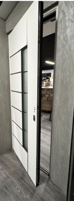 Eingangstür aus Aluminium 980x2190mm Modern Graphite/Weiß mit Glas Einsatz L Anschlag