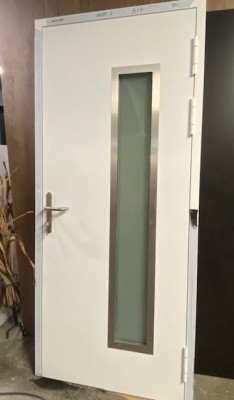 Eingangstür aus Aluminium 980x2180mm Weiß mit Glas Einsatz R Anschlag