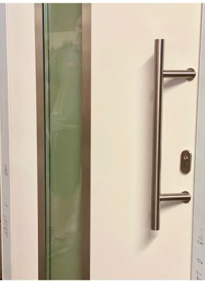 Eingangstür aus Aluminium 980x2180mm Weiß mit Glas Einsatz R Anschlag