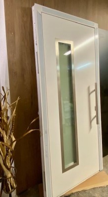 Eingangstür aus Aluminium 980x2180mm Weiß mit Glas Einsatz R Anschlag